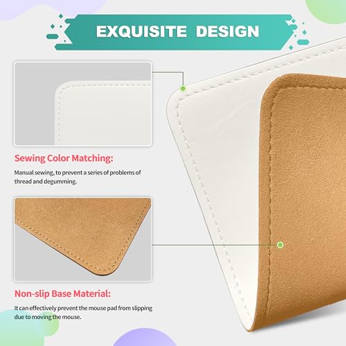 Mouse Pad, PU Mouse Pad，Leather Mouse Pad with Stitched Edge Micro-Fiber Base with Non-Slip Waterproof，Mouse Pad for Computers，Laptop, 8x11Inch (Lily White) - color: Lily white, size: 8L x 11W inches