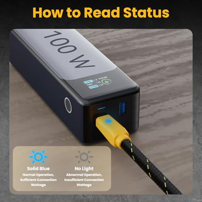 Starlink Mini Cable 6.5FT, 16AWG Starlink Cable with Indicator Light 140W USB C to DC, Braided Wear-Resistant Accessories for Starlink Work with 20V/100W, 28V/140W PD Power Source (Yellow) - size: Yellow Braided 6.5FT with LED