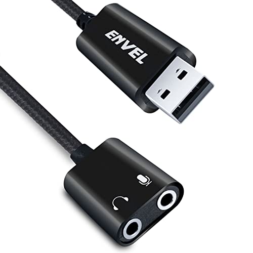 ENVEL USB to 3.5mm Audio Adapter,Aux to USB Stereo Sound Card with Dual TRS 3-Pole 3.5mm Headphone and Microphone Jack for PS4/PS5/PC/Laptop, Built-in Chip Headphone Adapter (Black Pro) | Dual TRS 3-Pole 3.5mm Headphone and Microphone Jack for PS4/PS5/PC/