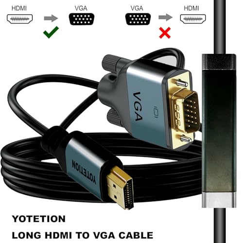 HDMI to VGA 60Ft Cable with IC, Gold-Plated HDMI to VGA Compatible for Computer, Desktop, Laptop, PC, Monitor, Projector,HDTV, Raspberry Pi, Roku, Xbox and More, Green-Gray Aluminum Shell - size: 60FT