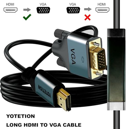 HDMI to VGA 75Ft Cable with IC, Gold-Plated HDMI to VGA Compatible for Computer, Desktop, Laptop, PC, Monitor, Projector,HDTV, Raspberry Pi, Roku, Xbox and More, Green-Gray Aluminum Shell - size: 75FT