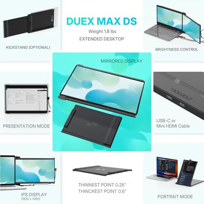 [2026 Upgrade] Mobile Pixels Duex Max DS 14.1'' Laptop Screen Extender | Portable Monitor - USB C/HDMI Plug and Play, 1080P Monitor for 14''-17 '' Laptops, Compatible with Mac/Windows/Android/Switch - size: 14.1-inch