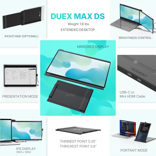 [2026 Upgrade] Mobile Pixels Duex Max DS 14.1'' Laptop Screen Extender | Portable Monitor - USB C/HDMI Plug and Play, 1080P Monitor for 14''-17 '' Laptops, Compatible with Mac/Windows/Android/Switch - size: 14.1-inch