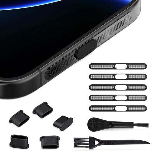 iKammo 5 PCS USB C Port Cover for iPhone 17/17 Pro/16 Pro Max/15 Pro Max Speaker Mesh Protector Dust Cover with Cleaning Brushes(NOT FIT 17 Pro Max) - size: 16/15 Pro Max