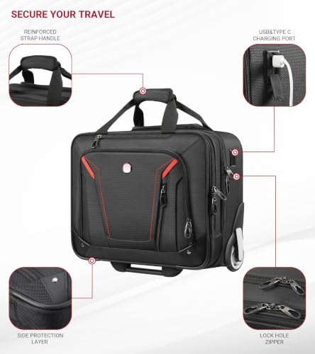 star cloud Rigid Frame Rolling Laptop Bag 18"×14"×8", Water-Resistant Rolling Briefcase with Wheels, Business Travel Computer Bag, Underseat Carry on Luggage for Men & Women