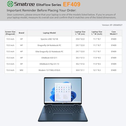 Smatree EliteFlow Laptop Case for 13.3 inch HP EliteBook 8 Flip G1i 13 | for 13.5 inch HP Spectre x360 14/14t,for Dragonfly G4/Elite Dragonfly G3,for HP EliteBook 630 G11(EF409) - size: 2.07| for HP 13.5" Spectre/Elite/Dragonfly(EF409)