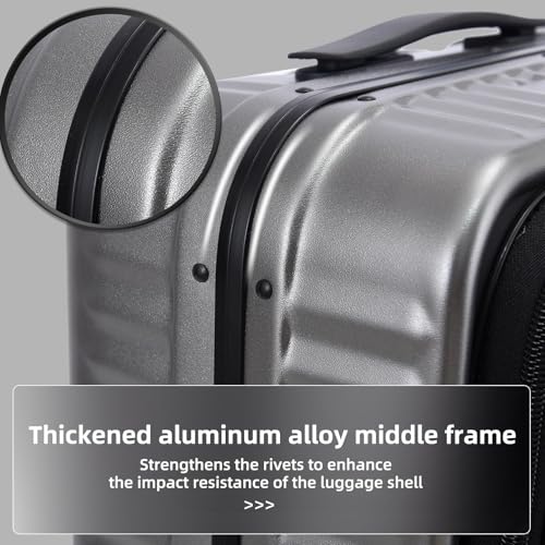 Kaleenie 29 Inch Aluminum Checked Luggage with Side Opening Zipper, Lightweight Hardshell ABS+PC Suitcase with TSA Lock, 360° Universal Wheels, Gray - color: Gray, size: 29 Inch