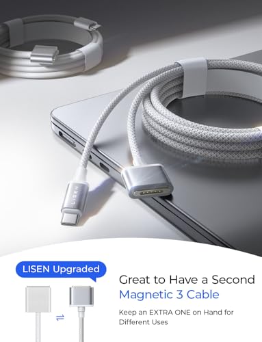 LISEN MacBook Charger USB-C to Magnetic 3 Cable (6.6FT) for M4/M3/M2 MacBook Pro Air M5 Charger, 140W Magnetic Safe 3 Cable Computer Laptop Cord for Pro (16"/14" 2026-2021) Air (15''/13'' 2026-2022) | for M5/M4/M3/M2 MacBook Air Pro M5 Charger MacBook Pro