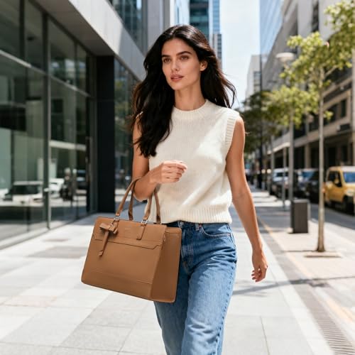 Keyli 3pcs Laptop Bag for Women 15.6 Inch Leather Work Tote Bags Professional Business Office Computer Shoulder Briefcase - color: 3pcs-brown