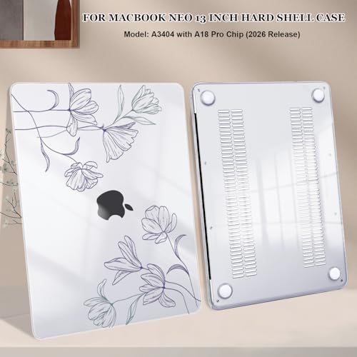 Compatible with MacBook Neo 13 inch Case 2026 Model A3404 Cover, Ultra-Thin Pattern Plastic Hard Shell Case Keyboard Cover Screen Protector Dust Plug, Purple Line Flower - color: Purple Line Flower