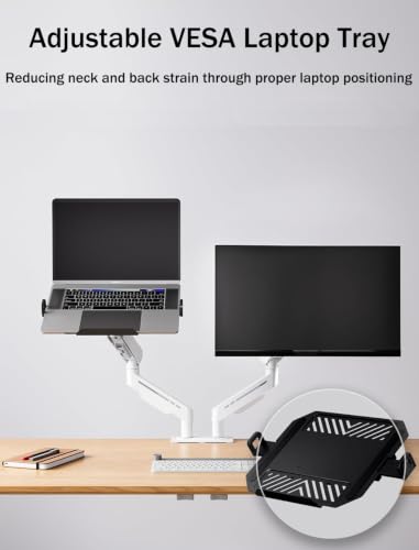 THERAK Adjustable Laptop Tray for Monitor Arm - VESA Laptop Mount Tray Holder 11"-18",Ventilated Steel Notebook Holder for Monitor Stands,VESA 75x75/100x100 Office/Studio/Gaming