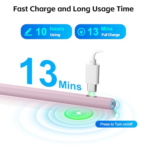 Stylus Pen for iPad 2026-2018 with 13mins Fast Charge,Tilt Sensitivity Palm Rejection Pencil for 11th (A16)/10/9/8/7/6 Gen, iPad Pro 11"/12.9"/M4/M5, iPad Air 3/4/5/M2/M3/M4 - color: pink