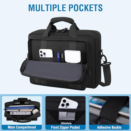 MOSISO 15.6 inch Tactical Laptop Bag for Men, 15-16 inch Messenger Bag | Tactical Messenger Bag Briefcase Shoulder Bags with Multi-Pockets, Black - color: Black