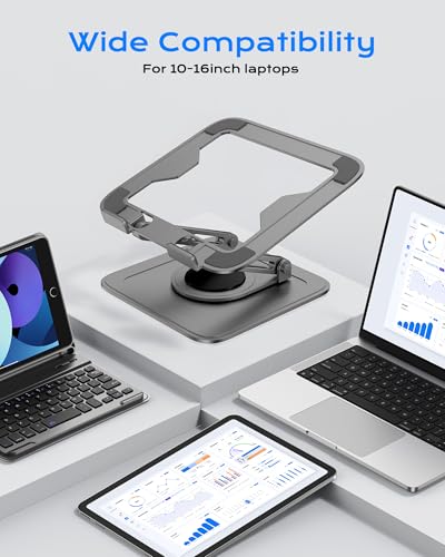 LOXP Adjustable Laptop Stand for Desk with 360 Base | Ergonomic Laptop Riser Mount for Desk Foldable Protable Computer Desk Fits with MacBook Pro Air - color: Gray