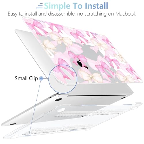 MEEgoodo for M2 MacBook Pro 13 inch Case 2022 2021 2020,Crystal Cover Fit Model A2338 M2/M1 A2251 A2289,Clear Case for 13.3-inch Laptop,Hard Shell for MacBook Pro M2, White & Pink Bows - color: White & Pink Bows