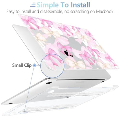 MEEgoodo for M2 MacBook Pro 13 inch Case 2022 2021 2020,Crystal Cover Fit Model A2338 M2/M1 A2251 A2289,Clear Case for 13.3-inch Laptop,Hard Shell for MacBook Pro M2, White & Pink Bows - color: White & Pink Bows