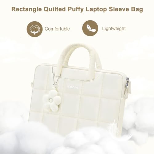MOSISO Laptop Bag 16 inch, 15-15.6 inch Puffy Laptop Sleeve Compatible with MacBook Pro 16/Air 15,HP Acer Dell Lenovo Notebook, Messenger Briefcase Quilted Bag with Trolley Sleeve&Flower Pendant, Sand - color: Sand