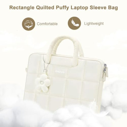 MOSISO Laptop Bag 16 inch, 15-15.6 inch Puffy Laptop Sleeve Compatible with MacBook Pro 16/Air 15,HP Acer Dell Lenovo Notebook, Messenger Briefcase Quilted Bag with Trolley Sleeve&Flower Pendant, Sand - color: Sand