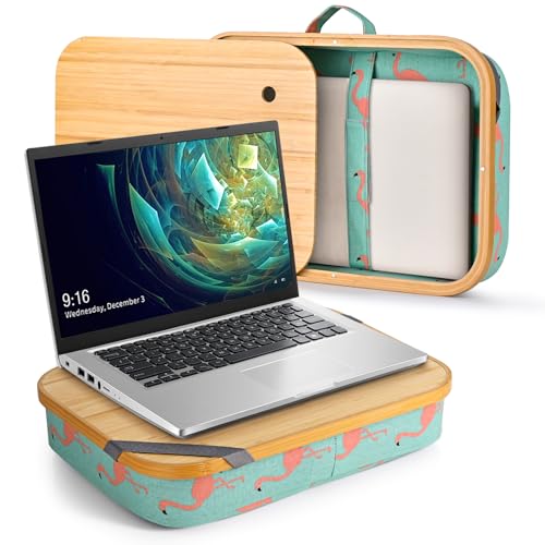 Mayjoy Bamboo Laptop Lap Desk with Storage, Removable Cover, Aqua | Use laptops up to 15.6” on the bamboo top; store tablets, notebooks, mouse, cables, and pens inside. - color: Aqua