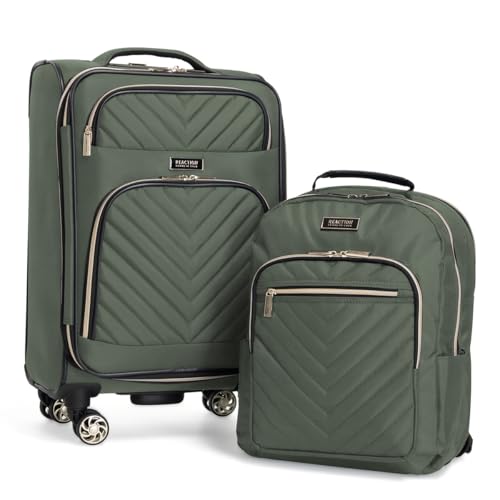 Kenneth Cole REACTION Chelsea 2-Piece Bundle - 20" Chevron Expandable 8-Wheel Carry-On Suitcase & Matching 15" Laptop Backpack, Olive - color: Olive, size: 2-Piece Bundle (Carry On + Backpack)