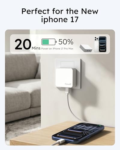Nekmit Dual USB C Wall Charger, 50W PD PPS Fast USB Charger Block with 2 USB-C Ports, Flat USB Wall Plug Adapter with Fixed Prongs for iPhone 17/16, MacBook Air, iPad and More (White) - color: White