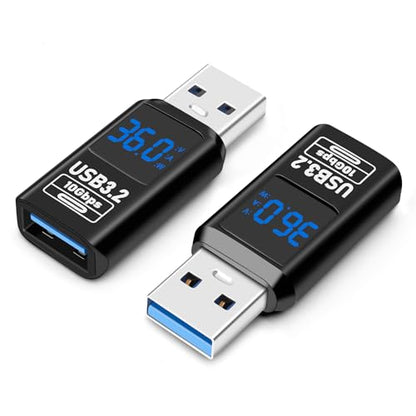 USB 3.2 Digital Display USB A Male to Female OTG Adapter 10Gbps (2 Pack), Real-time Power Monitoring, Up to 36W Fast Charging Compatible with Laptop, Power Bank and More USB-A Devices - style: AY-Am-Af-dd-bk