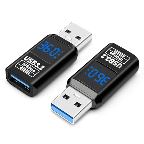 USB 3.2 Digital Display USB A Male to Female OTG Adapter 10Gbps (2 Pack), Real-time Power Monitoring, Up to 36W Fast Charging Compatible with Laptop, Power Bank and More USB-A Devices - style: AY-Am-Af-dd-bk