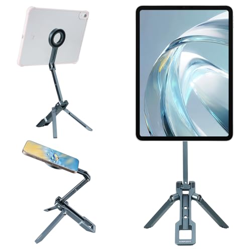 Magnetic Metal iPad Stand, Foldable Desktop Phone Stand, 360° Rotation, Mini Tripod, Compatible with iPhone 17/16/15 & Other Models, Ideal for Kitchen, Office, Video Recording & Photography