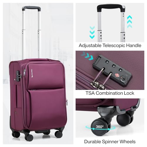Hanke 28 Inch Luggage Softside Expandable Suitcases with Spinner Wheels, Travel Checked Luggage for Women Men(Purple) - color: Purple, size: 28 Inch Checked in