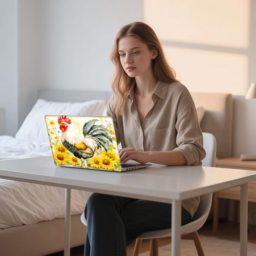 Aesthetic Laptop Skin Sticker, Rooster Among Sunflowers Waterproof Vinyl Laptop Decal, Removable Bubble Free, Reusable Protective Cover for 13 14 15 15.6 Inch - color: Rooster Among Sunflowers