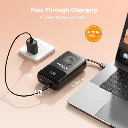 PANDUK 65W Power Bank, 20000mAh Laptop Portable Charger for Apple Watch | 5 in 1 | USB C Fast Charging |Built-in 2 Cables |LED Display |Travel Essentials Battery Pack |for iPhone/MacBook/iPad/iWatch