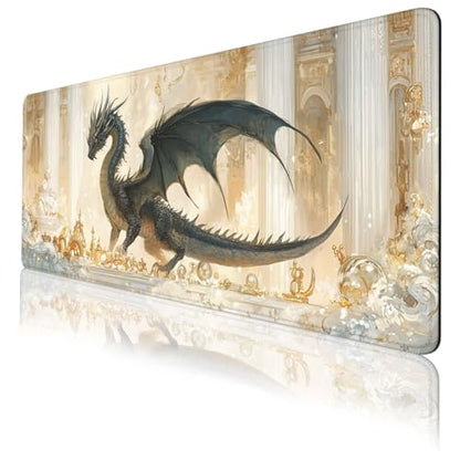 Fantasy Beast Desk Pad Mouse Pad Golden Palace Epic Dragon Large Gaming Mouse Mat with Stitched Edges,Non-Slip Waterproof Rubber Base Mous Mat Office Computer Keyboard Laptop Home 31.5"x11.8" - color: Fantasy Beast, size: 11.8"L x 31.5"W