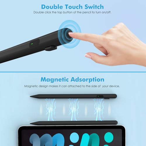 Moko Universal Capacitive Stylus Pencil for Touch Screen, Black | Fast Charging, Power Display, Compatible with Apple iPad/iPhone/Samsung/Lenovo, iOS Android Tablets & All Smartphones - color: Black