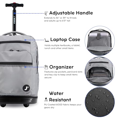J World Sundance Laptop Rolling Backpack for Girls Boys. Roller Bookbag with Wheels, 20 Inch, Grey - color: Grey