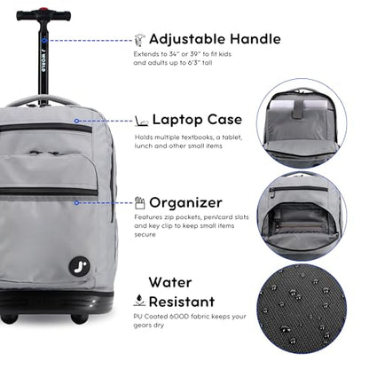 J World Sundance Laptop Rolling Backpack for Girls Boys. Roller Bookbag with Wheels, 20 Inch, Grey - color: Grey