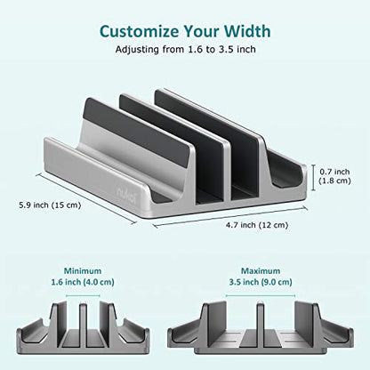 Vertical Laptop Stand - SPACEMax Adjustable GRIPLock Anti-Tip Silicone 4 Slots Aluminum Desktop Holder - Double Dock Stand - 2 Phone Slots Fits Up to 17.3” Laptops, Tablets, Phones - Silver - color: Silver