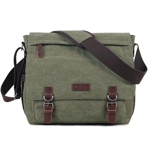 Vintage Messenger Bag 15.6 Inch Laptop for Men Women, Large Travel Crossbody Shoulder Purse Canvas Briefcase Work College - color: Green-upgrade