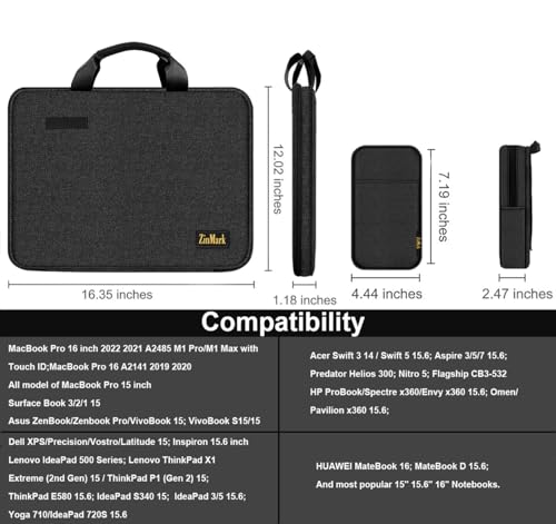 Laptop Case 15.6 Inch Briefcase Military-Grade Protection with Detachable Belt Bag, Compatible All Model of 15-16 Inch MacBook Pro and Most Popular 15.6 Inch Notebooks Chromebooks (Black) - color: Black