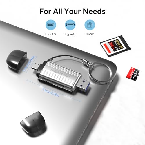 SD Card Reader, USB-C and USB 3.0 Micro SD Card Adapter, Dual Connector Memory Card Reader for SDXC, SDHC, SD, MMC, RS-MMC, Micro SDXC, Micro SD, Micro SDHC Card