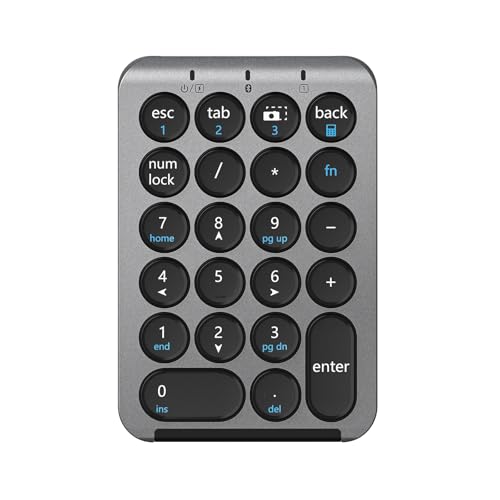 iClever Bluetooth Number Pad, 22 Keys Wireless Numeric Keypad, Rechargeable Mini Portable Numpad with Custom Stickers, Financial Accounting, Data Entry, Compatible with Laptop, Mac, Surface Pro, PC - color: Grey / Black