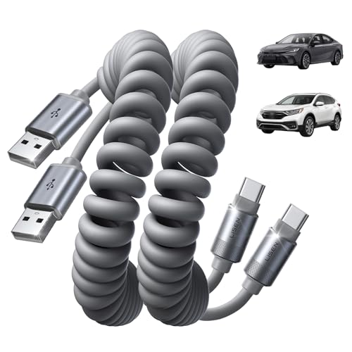 LISEN Coiled USB C Cable, USB A to USB C Cable 2 Pack Type C Charger Cord | for Car Android Auto & CarPlay Cord for Home, Office Compatible with Phone 17/16/15 Samsung Galaxy S25/S24, Gray Short 4FT - color: Space Gray, size: 4FT
