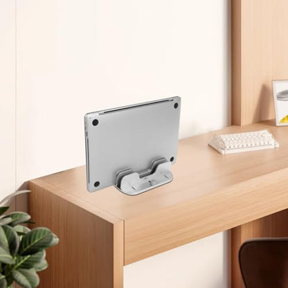 Vertical Laptop Stand Holder Double Slot Vertical Laptop Stand Adjustable Width Laptop Desk Stand Non Slip Laptop Stand Organizer Space Saving Laptop Holder for Home Office(silver)