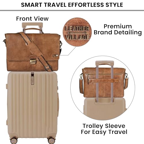 Leather Messenger Bag for Men & Women, 16'' Handmade Laptop Briefcase Satchel, Crossbody Shoulder Office Bag for Work, Travel - color: Cognac Brown