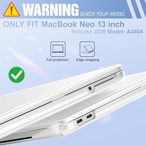 May Chen for MacBook Neo 13 inch Liquid Retina Display ((2026 Release A3404), Slim & Lightweight Protective Case with Screen Protector&Keyboard Cover&Dust Plug, Crystal Clear - color: Crystal Clear
