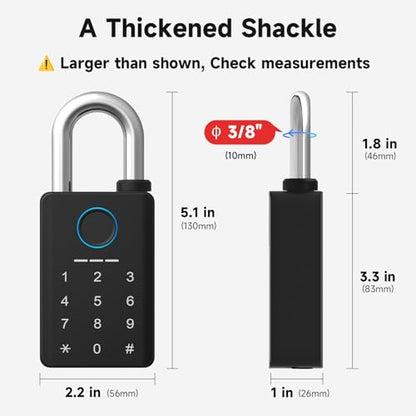 Heavy Duty Fingerprint Padlock with Key, Smart Gate Lock with Keypad, Keyless Entry Digital Combination Lock for Outdoor Fence, Gate, Shed, Storage Unit, Pool, Locker, Tuya App - size: 3/8" Shackle