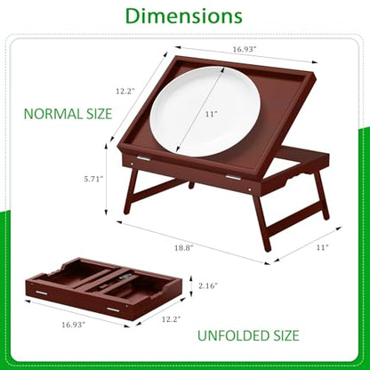 2 Pack Bamboo Bed Tray Table with Foldable Legs & Ergonomic Handle, 17x12in Breakfast Tray for Eating, Laptop Desk, Sofa Snacking, Non-Slip Surface (Mahogany) - color: Mahogany - 2 Pack