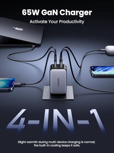 UGREEN Nexode 65W Wall Charger, 4-Port, GaN Fast Charging Block | 3 USB C & 1 USB A, Foldable Plug, Travel Essentials, for MacBook Pro/Air/Neo, iPhone 17/16, Galaxy S26/S25, iPad, Steam Deck