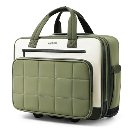 AUROTIER Rolling Puffer Laptop Bag, Rolling Briefcase for Women, Wheeled 16 Inch Computer Bag, Water Resistant Stylish Overnight Underseat Carry On Luggage with Wheels for Work Travel Business, Green - color: Green