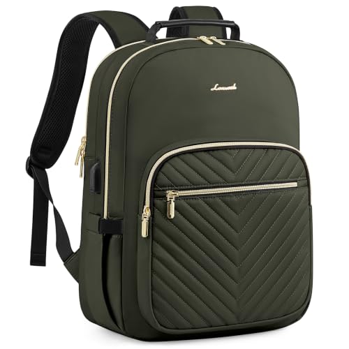 LOVEVOOK Laptop Backpack Purse for Women, Work Business Travel Computer Bags, College Nurse Backpack for Womens, Quilted Casual Daypack with USB Port, Fit 15.6 Inch Laptop, Army Green - color: Army Green, size: 15.6-Inch
