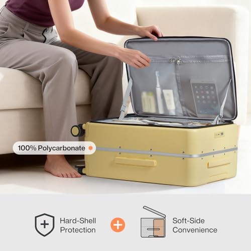 mixi 24 Inch Checked Luggage PC Hard Shell Suitcase Top Opening Aluminum Frame Travel Suitcases with Wheels, Lark Yellow - color: Lark Yellow, size: 24 inch